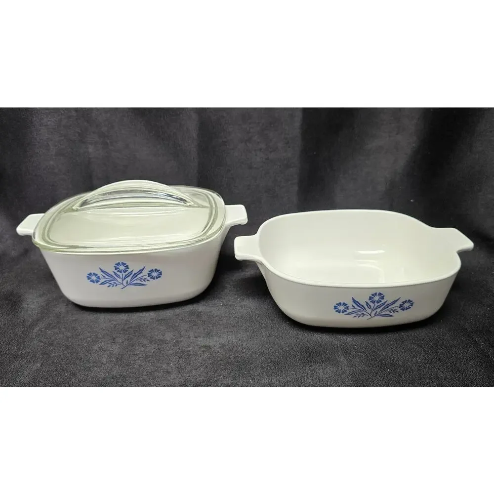 CorningWare Blue Cornflower 1.5 & 2 QT. Stoneware Casserole Dish x2 & Glass Lid
